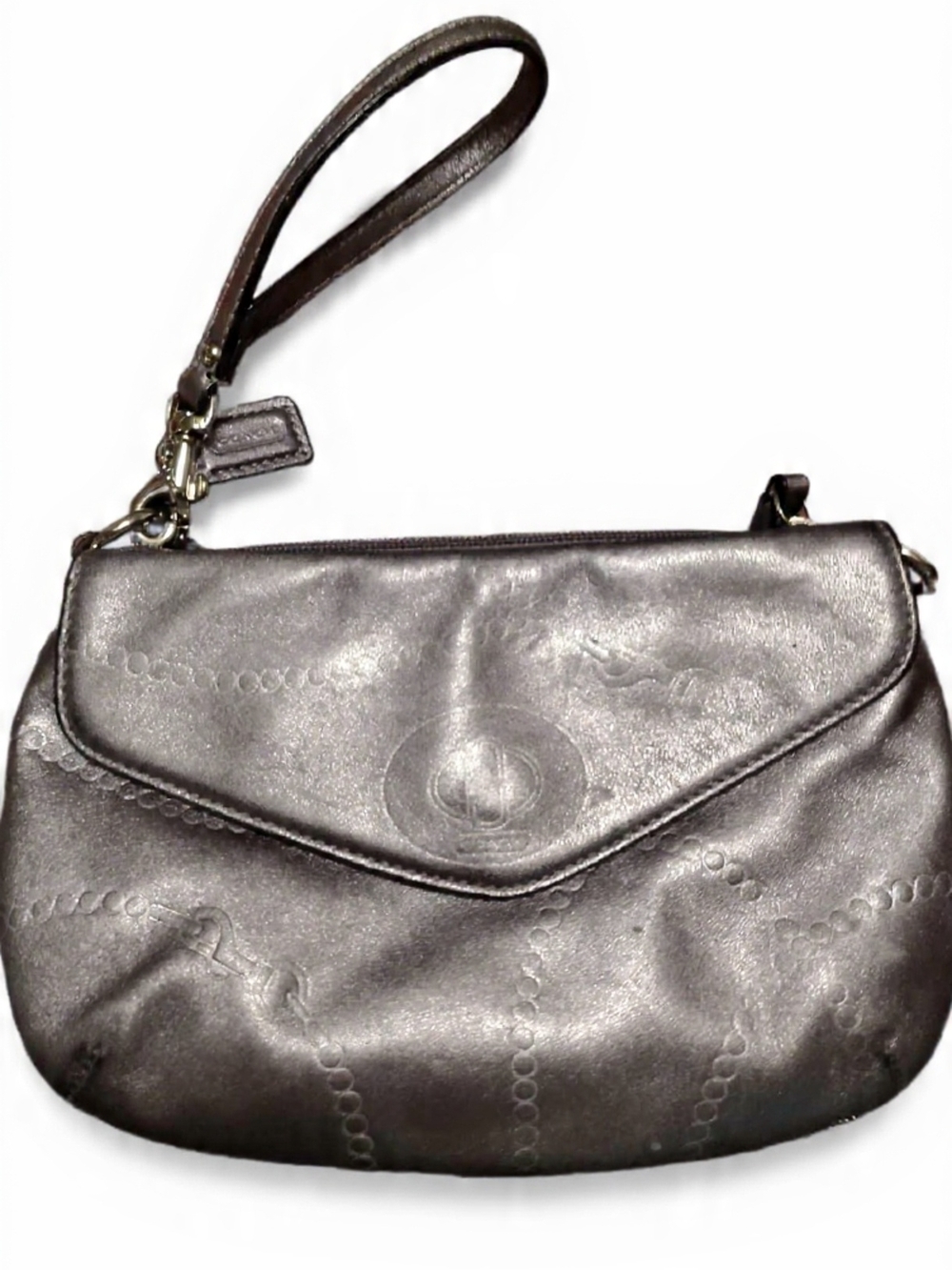 Coach Leather Wristlet Clutch - Metallic Charcoal